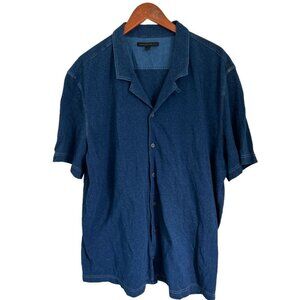 JOHN VARVATOS Shirt Cotton Button-down Short Sleeve Blue Stitched Size 2XL